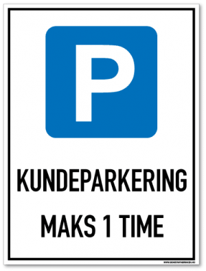 Parkeringsskilt som med symbol og tekst forteller at det er kundeparkering i maks en time