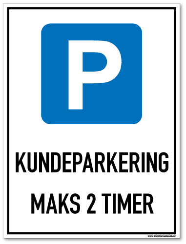 Parkeringsskilt som med symbol og tekst forteller at det er parkering for kunder i maks to timer