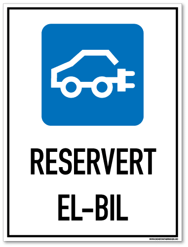 Parkeringsskilt som med symbol og tekst forteller at det er parkering for el-bil