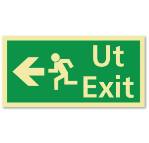 sikkerhetsskilt ut/exit venstre