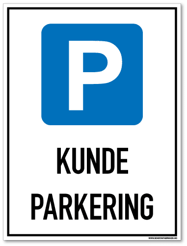 Kundeparkering skilt med parkeringssymbol og tekst som forteller at det er kundeparkeringsymbol