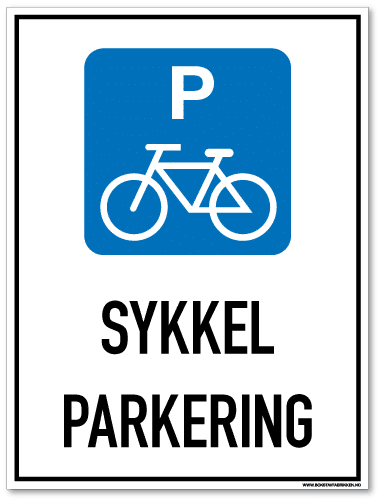 Sykkelparkering skilt som med symbol og tekst forteller at det er parkering for sykler