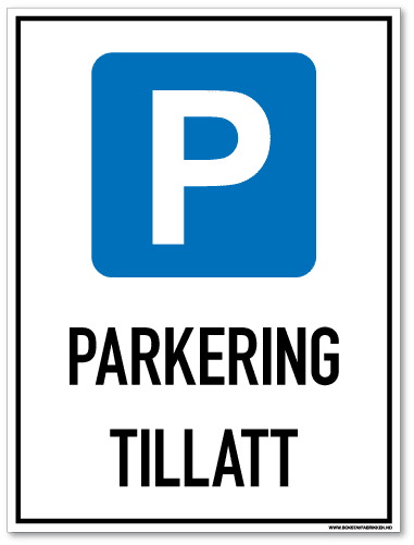 Parkering tillatt skilt som opplyser om at det er lov å parkere