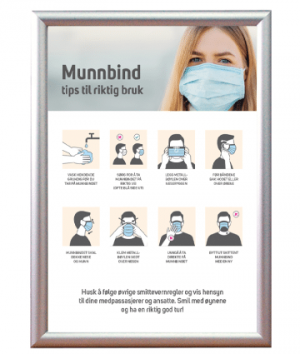 plakatramme med informasjon om hvordan man bruker ansiktsmaske korrekt