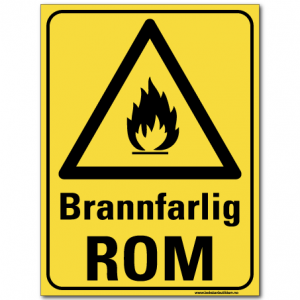 hms skilt Brannfarlig rom