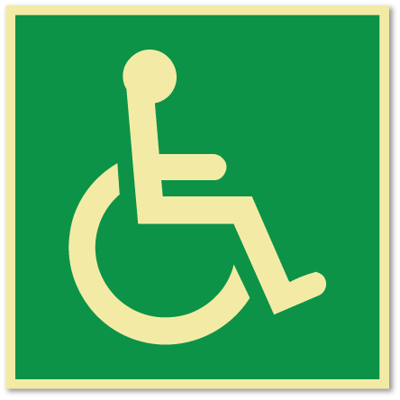 sikkerhetsskilt med symbol for rullestol