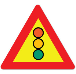 Arbeidsvarsling skilt som forteller at trafikken er regulert med lyssignal