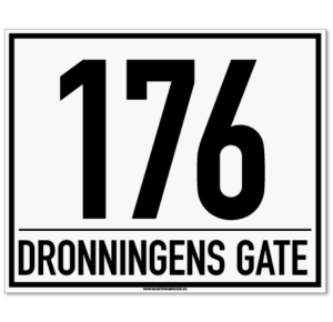 Husnummerskilt med gatenavn