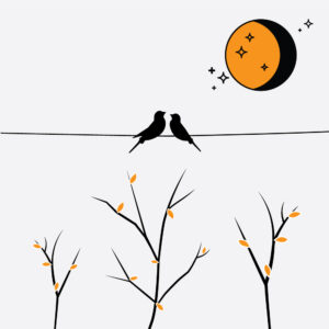 vindusfolie med to fugler og måne